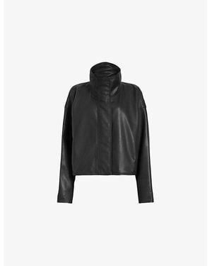AllSaints Ryder Funnel-Neck Relaxed-Fit Leather Jacket - Black