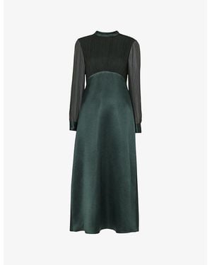 Whistles Gathered-Bodice Round-Neck Satin Maxi Dress - Green