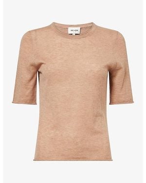 ME+EM Rolled-Edge Short-Sleeve Cashmere Top - Natural