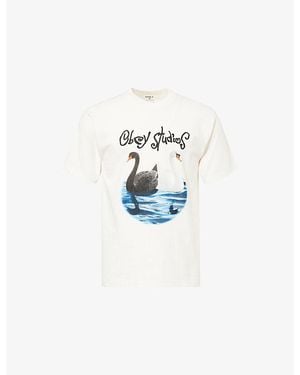 Obey Swan-Print Crew-Neck Cotton T-Shirt - Blue