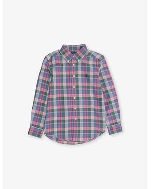 Polo Ralph Lauren Boys' Plaid-Pattern Cotton Oxford Shirt - Blue