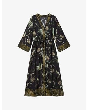 AllSaints Diana Graphic-Print Woven Wrap Dress - Black