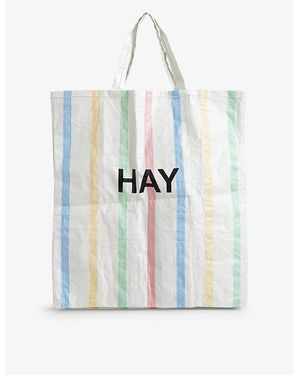 Hay Candy Stripe Xl Plastic Shopping Bag - White