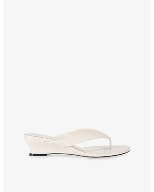 Le Monde Beryl Micro Wedge Thong-Strap Leather Sandals - White