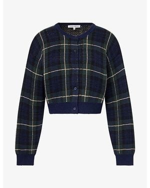 GOOD AMERICAN Check Cotton-Blend Cardigan - Blue