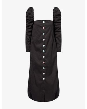 Reem Alkanhal Sharifa Button-Up Cotton-Blend Midi Dress - Black