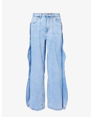 Amy Lynn Wavy-Trim Wide-Leg High-Rise Stretch-Denim Jeans - Blue