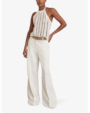 Reiss Cally - White Cotton Crochet Halterneck Vest Top, M