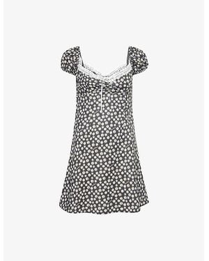 House Of Sunny Ditsy Daisy Puff-Sleeve Cotton And Linen-Blend Mini Dress - Multicolor