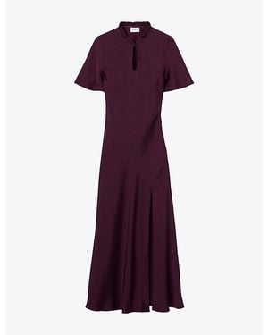 Claudie Pierlot Short-Sleeved Keyhole Satin Midi Dress - Purple