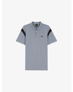 BOSS Logo-Embroidered Short-Sleeve Cotton Polo - Blue