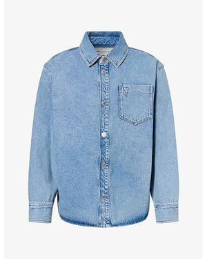 Ami Paris Embossed-Logo Patch-Pocket Denim Shirt - Blue