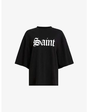 AllSaints Amelie Branded-Print Cotton-Jersey T-Shirt - Black