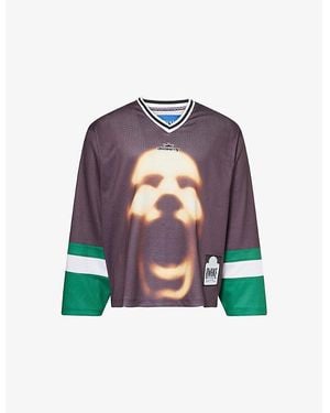 AWAKE NY Hockey Graphic-Print Mesh Jersey Top - Brown