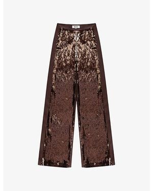 Ro&zo Sequinned Wide-Leg Stretch-Woven Trousers - Brown