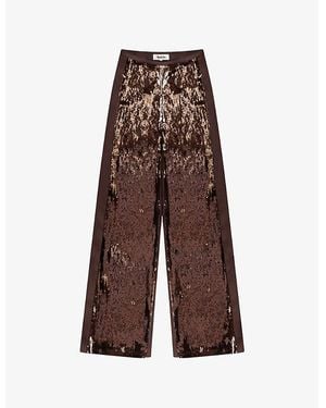 Ro&zo Sequinned Wide-Leg Stretch-Woven Trousers - Brown