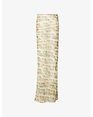 HYPHEN Butterfly-Print Sheer Maxi Skirt - Metallic