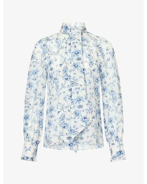 ME+EM Floral-Print Cotton-Blend Blouse - Blue