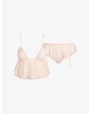 Skims Romance Silk Babydoll Cami And Garter Hipster Set - Pink