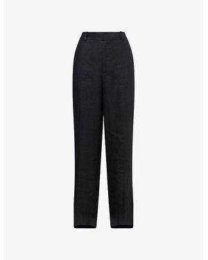 Polo Ralph Lauren Herringbone Wide-Leg Linen Trousers - Black