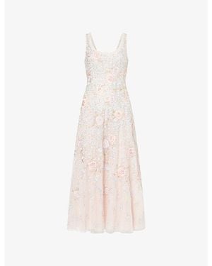 Needle & Thread Cressida Floral-Embroidered Mesh Midi Dress - Pink