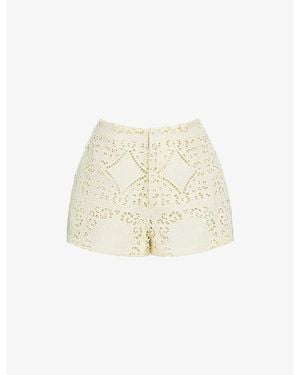 House Of Cb Eman Broderie Anglaise Cotton Shorts Xs (A-C Cup) - Natural