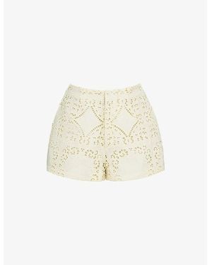 House Of Cb Eman Broderie Anglaise Cotton Shorts Xs (A-C Cup) - Natural