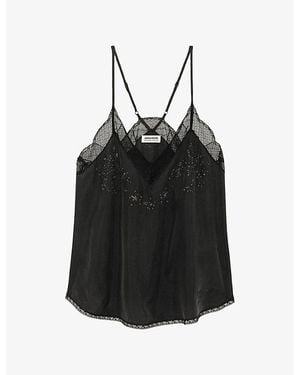 Zadig & Voltaire Christy Bead-Embellished Silk Cami Top - Black