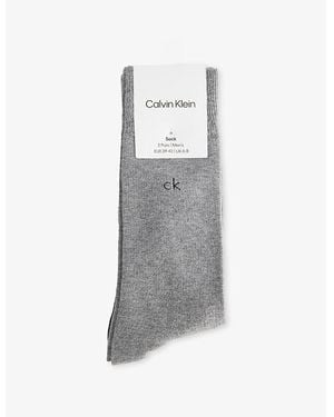 Calvin Klein Logo Stretch-Cotton Crew Socks Pack Of Three - Grey