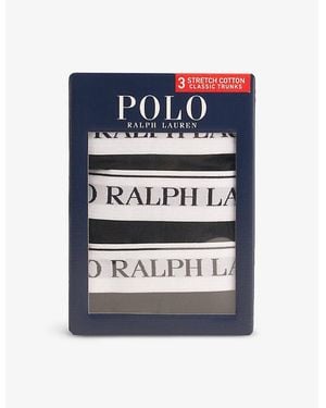 Polo Ralph Lauren Logo-Waistband Classic-Fit Pack Of Three Stretch-Cotton Trunks - Blue