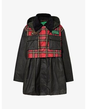Barbour X Ganni Royal Stewart Tartan Peplum Waxed Jacket - Black