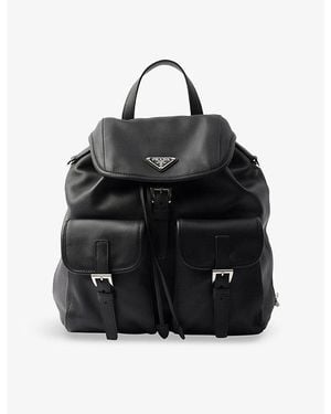 Prada Logo-Embellished Medium Leather Backpack - Black