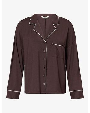 Lounge Underwear Pipping-Trim Modal-Blend Pyjama Shirt - Brown