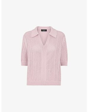 Whistles Pointelle-Collar Short-Sleeve Collared Knit - Pink