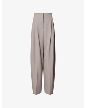 Mugler Pleated Wide-Leg Wool Pants - Brown