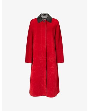 Givenchy Contrast-Collar Leather Car Coat - Red
