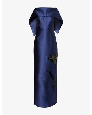 Erdem Off-Shoulder Embellished Woven Gown - Blue
