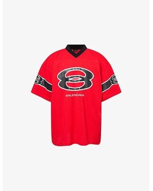 Balenciaga American Football Logo-Print Woven T-Shirt - Red