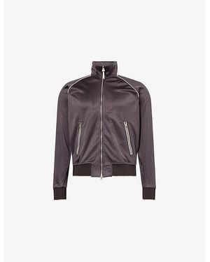 Tom Ford Striped High-Neck Woven Track Jacket - Purple