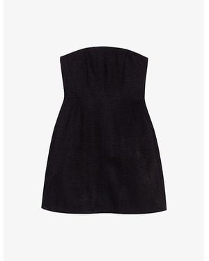 Maje Shirred-Back Flared-Skirt Strapless Linen Mini Dress - Black