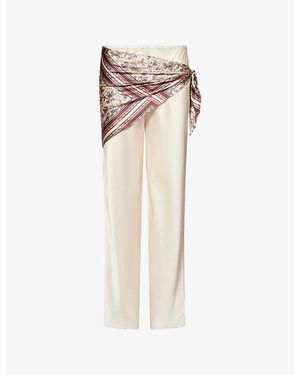 Reformation Gale Detachable-Scarf Satin Trousers - Natural