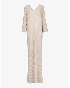 eem V-Neck Long-Sleeve Metallic-Yarn Kaftan - Natural