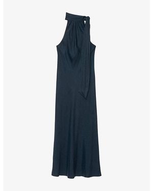 AllSaints Beril High-Neck Silk-Blend Maxi Dress - Blue