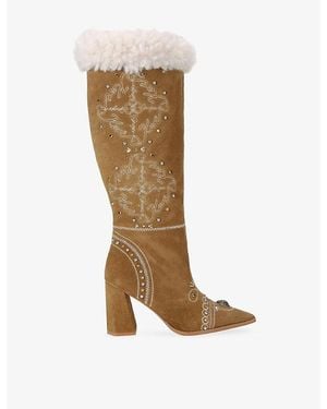 Kurt Geiger Boho Fold-Over Suede Knee-High Boots - Brown