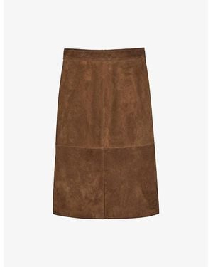 Reiss Miley Split-Hem Suede Midi Skirt - Brown