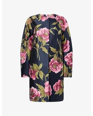Carolina Herrera Floral-Print Collarless Satin Cocoon Coat - Multicolour