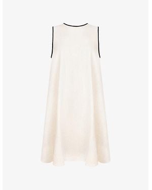 Ro&zo Contrast-Piping Round-Neck Linen-Blend Mini Dress - Natural
