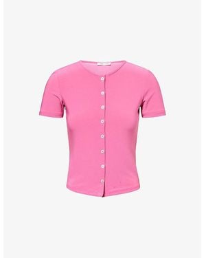 Sandy Liang Ella Short-Sleeve Stretch-Woven Top - Pink