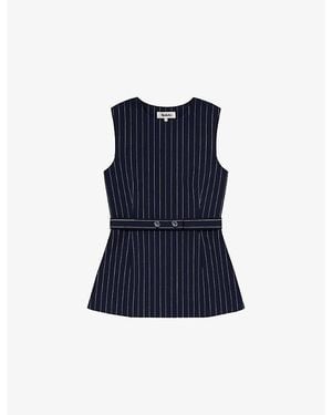 Ro&zo Pinstripe Long-Line Woven Top - Blue