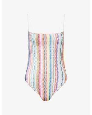 Missoni Straight-Neck Zig-Zag Pattern Swimsuit - White